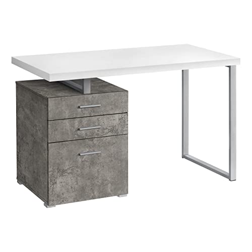 Monarch Specialties I 7648 Computer Desk, Home Office, Laptop, Left, Right Set-up, Storage Drawers, 48″ L, Work, Metal, Laminate, Grey, White, Contemporary