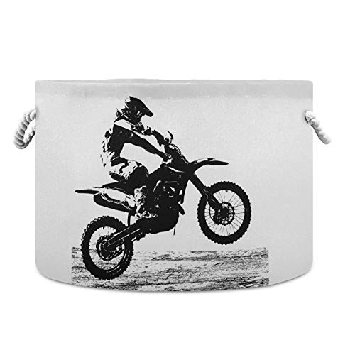 Oyihfvs Rider Participates Motocross Round Storage Basket Bin Collapsible Waterproof Laundry Hamper Large Baby Nursery Bucket Organizer with Handles for Bedroom Closet Toys Gifts