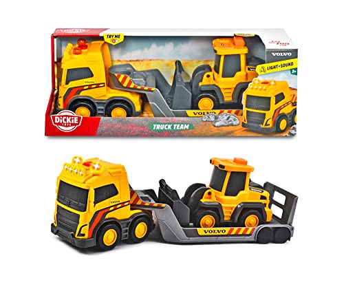 Dickie Toys – Light & Sound Volvo Truck with Trailer + 1 Construction Vehicle