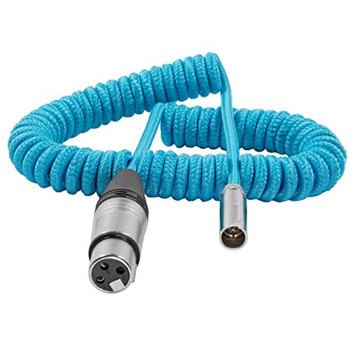 KONDOR BLUE Mini XLR Male to XLR Female Audio Cable for BLACKMAGIC Pocket 4K/6K Camera Video Assist | Pro XLR Adapter for Microphones & Mixers. (Blue, 12″-24″ Coiled | 1 Pack)