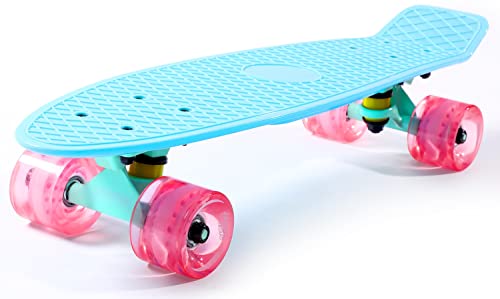 Cruiser Skateboard for Kids Ages 6-12 Completed Skateboards for Girls Boys Beginners, Gift Idea Mini 22″ Plastic Skate Board