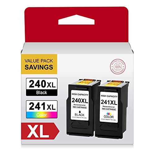 240XL 241XL Combo Pack for Canon Ink Cartridges 240 and 241 High Capacity PG-240XL CL-241XL for Canon PIXMA MG3520 MG3620 MG3600 TS5120 TS5120 MX472 MX452 MX512 MG3222 Printer (1 Black, 1 Color)