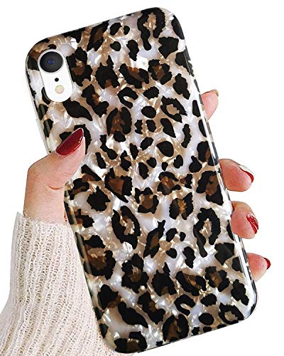 J.west iPhone XR Case Leopard for Women Girls,Cute Sparkle Translucent Clear Stylish Cheetah Pattern Design Slim Soft TPU Silicone Protective Phone Case Cover for iPhone XR 6.1″ Leopard