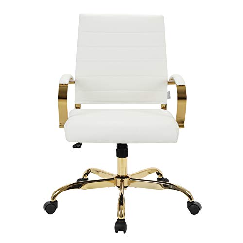 LeisureMod Benmar Modern Mid-Back Adjustable Swivel Leather Office Chair with Gold Frame (White) | The Storepaperoomates Retail Market - Fast Affordable Shopping