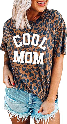 Womens Madre Leopard Print T-Shirts Short Sleeve Mama Shirts Cheetah Mom Graphic Tees Tops XL Cool Mom