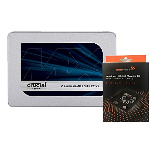 AAAwave Special Bundle – Crucial CT2000MX500SSD1T MX500 2TB Tray SATA 2.5″ 7mm Internal Solid State Drive Aluminum HDD/SSD Mounting Kit