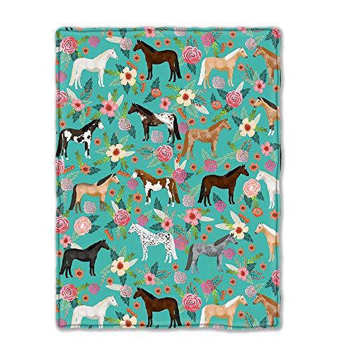 Horses Floral Horse Breeds Baby Double Blanket, Ultra Soft Warm Plush Nursery Receiving Blankets for Toddler Infant Newborns