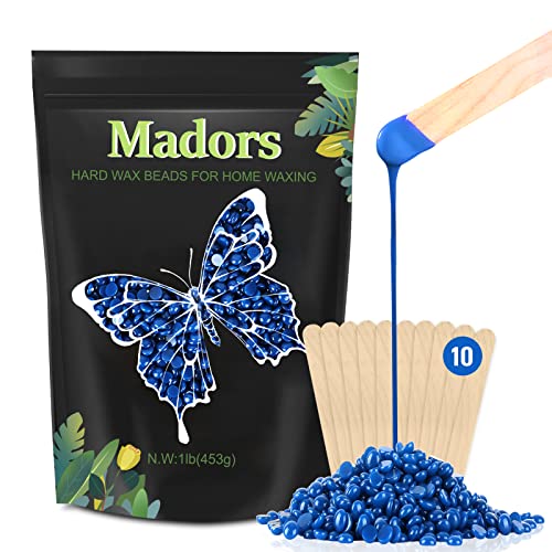 Hard Wax Beads for Hair Removal – Madors 1lb/16oz Wax Beans Kit with 10 Wax applicator Sticks for Full Body, Facial, Brazilian Bikin,and legs