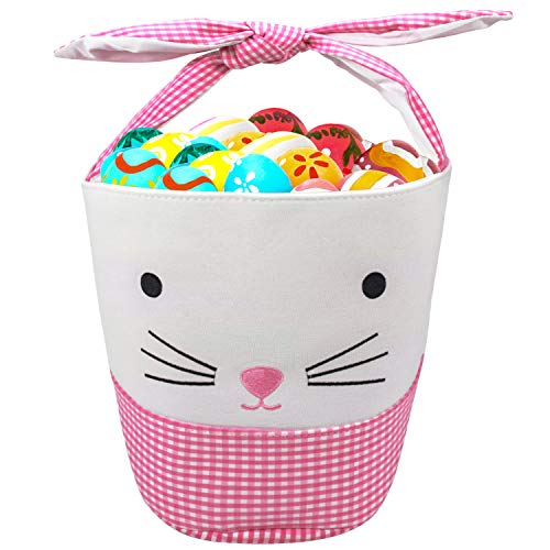 Leesgel Bunny Easter Basket for kids, Easter Basket for Girls Boys Easter Baskets with Handle Easter Bucket Gift Baskets for Kids Easter Basket Bags Party Favors for Kids (Pink)