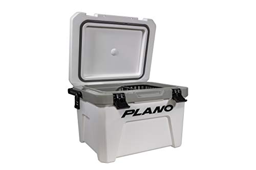 Plano Frost 21-Quart Hard Cooler, Includes Dry Basket, Small, White and Black, Durable, Insulated Ice Chest for Camping, Fishing, and Tailgating