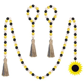 3 Pieces Sunflower Wood Bead Garland with Tassels and Sunflower Tag Rustic Farmhouse Wooden Beads Garland Tiered Tray Decors for Farmhouse Holiday Decor | The Storepaperoomates Retail Market - Fast Affordable Shopping