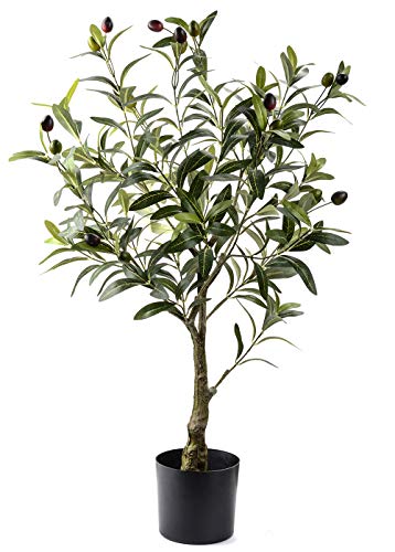 Artificial Olive Tree Plants 32 Inch Fake Olive Branch Leaves Topiary Silk Tree Faux Plant Decor