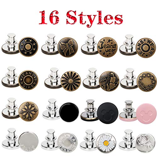Adjustable Jeans Button Pins Instant, Zehhe 16 Sets Button Pins for Jeans No Sew Detachable Pants Waist Instant Button in Seconds DIY(17mm) | The Storepaperoomates Retail Market - Fast Affordable Shopping