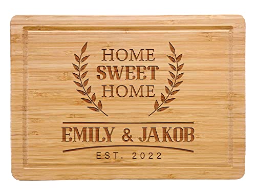 Customized New Home Housewarming Gift, Home Owner Couple Gift Ideas, Personalized Home Sweet Home Bamboo Cutting Board Present for First Home Buyer, Real Estate Engraved Gifts for New Home Buyer Gift