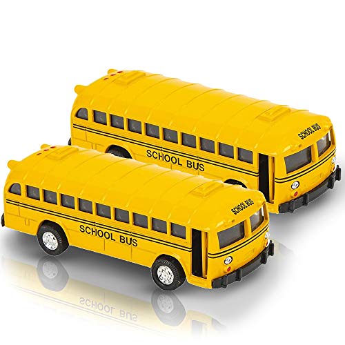 ArtCreativity 5 Inch Pull Back School Bus Playset, Set of 2 Classic School Buses, Diecast Bus Toy Set with Pull Back Mechanisms, Great Party Favors, Gift Idea for Boys and Girls