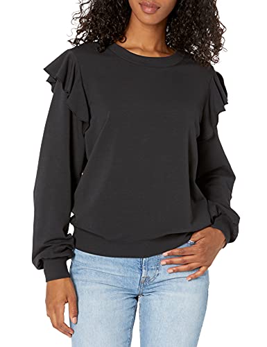 The Drop Women’s Ruby Ruffle Sleeve Crewneck Sweatshirt, Black, XL