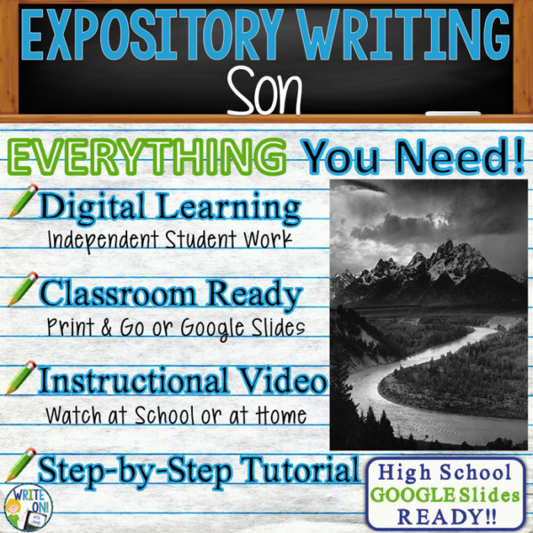 Text Analysis Expository Writing for Son by Lois Lowry – Distance Learning or In Class, Independent Student Instruction, Instructional Video, PPT, Worksheets, Rubric, Graphic Organizer, Google Slides