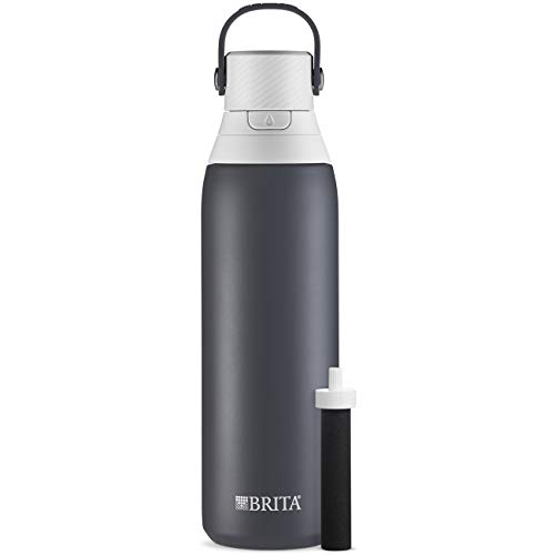 Brita Insulated Filtered Water Bottle with Straw, Reusable, BPA Free Plastic, Carbon, 26 Ounce