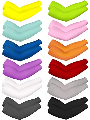 12 Pairs Unisex UV Protection Arm Sleeves Long Cooling Ice Silk Arm Cover Sleeves (Solid Colors)