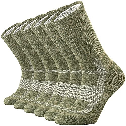 SOX TOWN Moisture Wicking Breathable Performance Combed Cotton Cushioned Crew Socks Men 6 Pack(LightGreen XL)