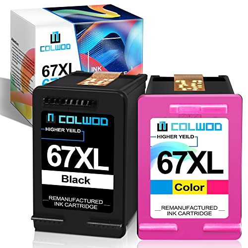 COLWOD Remanufactured 67 XL Ink Cartridge Replacement for HP 67XL Combo Pack for Hp Deskjet 4155e 2755e 2732 DeskJet Plus 4140 4155 4158 Envy 6052 6075 6058 Printer (1 Black, 1 Tri-Color)