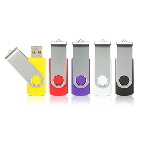 4GB Flash Drives 5 Pack, Alihelan USB Flash Drive USB 2.0 Thumb Drive Swivel Memory Stick U Disk Jump Drive Zip Drive with Led Indicator (5 Mixed Colors: Black Red Purple Yellow White, 4G)
