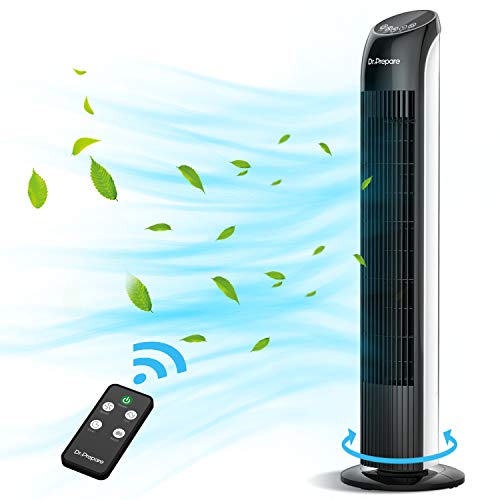 Dr. Prepare 33 Inch Oscillating Tower Fan with Remote, 70° Oscillating Fan, 3 Speeds and Wind Modes, Quiet Cooling, 12H Timer, Portable Bladeless Standing Fan for Bedroom Home Office