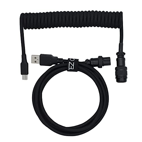 Tez Cables E-Series Custom Coiled Aviator Keyboard Cables (5 ft, USB-C Painted GX-16, Black)