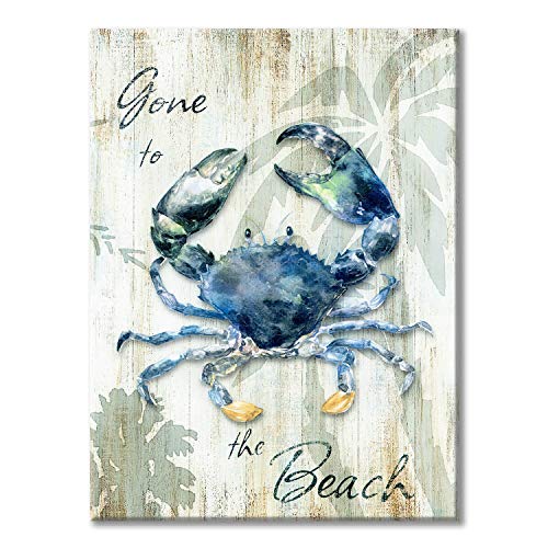UTOP-art Blue Crab Canvas Wall Art: Abstract Modern Marine Artwork with Heavy Texture Painting for Bedroom (24” x 18” x 1 Panel)