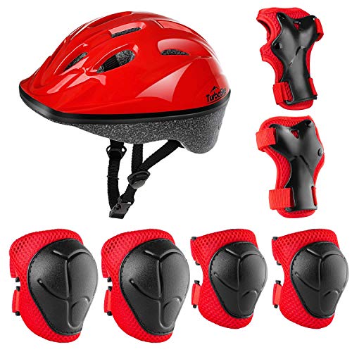 TurboSke Toddler Kids Bike Helmet, Multi-Sport Helmet Size Adjustable for Boys and Girls (Red + Pad Set, Small: 48-52cm/18.8″-20.5″)
