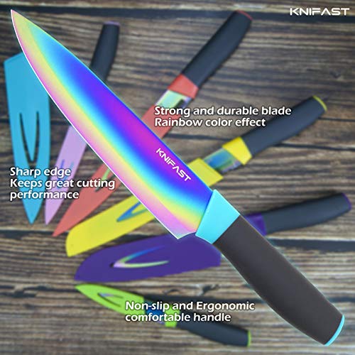 KNIFAST Kitchen Knife set Rainbow Titanium Coated – 12 Pcs Knife Set with Blade Guards, Dishwasher Safe, Razor Sharp German Stainless Steel Blade and Comfortable Handle | The Storepaperoomates Retail Market - Fast Affordable Shopping