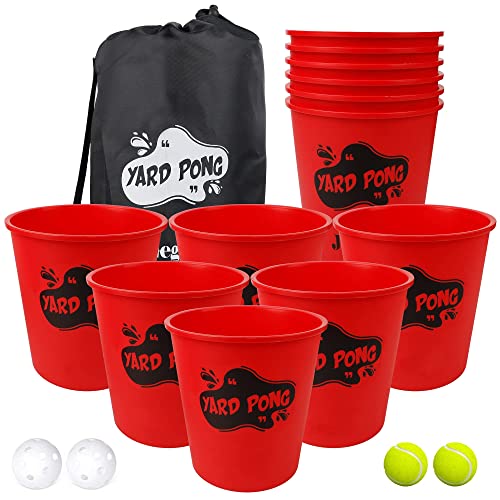 Juegoal Yard Pong, Outdoor Giant Yard Games Pong Game Set with Durable Buckets and Balls, Cup Pong Throwing Game for Beach, Camping, Lawn and Backyard