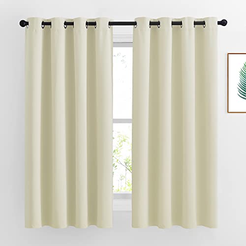 NICETOWN Bedroom Curtains Room Darkening Draperies – Grommet Top Beige Thermal Insulated Energy Saving Privacy Drapes for Apartment/Home Office, 2 Panels, W52 x L63