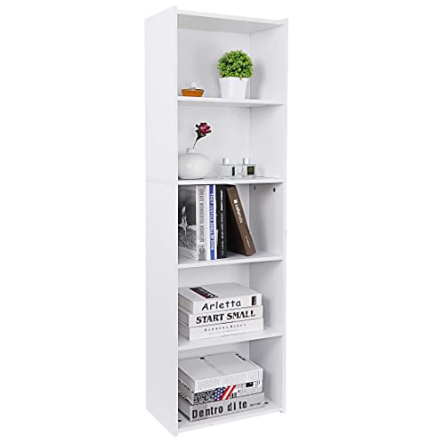 Nouva 5-Shelf Bookcase 52 Inch Wood Bookshelf Freestanding Open Shelf Bookcases Storage Rack Shelf for Living Room Study Office Bedroom White