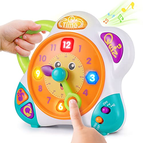 iPlay, iLearn Kids Learning Clock Toy, Toddler Educational Teaching Clock, Electronic Bilingual Teach and Talk Play Clock, English Spanish Tell Time, Birthday Gifts for 2 3 4 5 Year Old Child Girl Boy