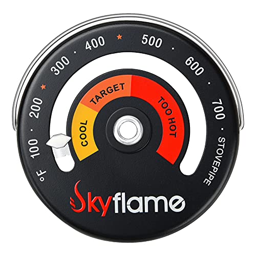 Skyflame Wood Stove Thermometer, Magnetic Chimney Flue Pipe Meter with Large Dial for Keeping Your Wood / Gas / Pellet Stoves from Overheat by Wood Burning