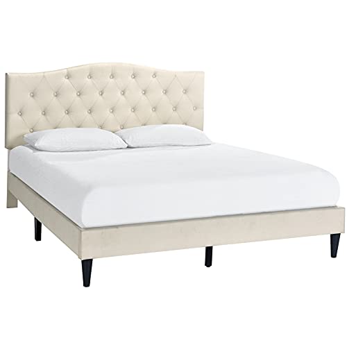 Right2Home Tufted Arch Upholstered King Bed in Beige Platform