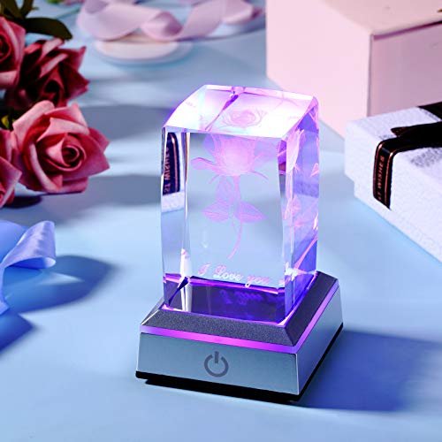 I Love You Forever Birthday Gifts for Girlfriend Boyfriend Wife Mom Christmas I Love You Gifts 3D Crystal with LED Color Night Light for Her Cute Long Distance Friendship (Rose Style) | The Storepaperoomates Retail Market - Fast Affordable Shopping