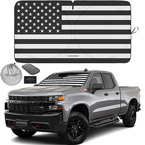 Autoamerics 1-Piece Windshield Sun Shade B&W American Flag USA Patriotic Design – Foldable Car Front Window Sunshade for Most Sedans SUV Truck – Blocks Max UV Rays and Keeps Your Vehicle Cool – Large