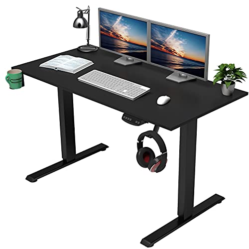OUTFINE Dual Motor Height Adjustable Standing Desk Electric Dual Motor Home Office Stand Up Computer Workstation with Splice Board (Black, 48″)