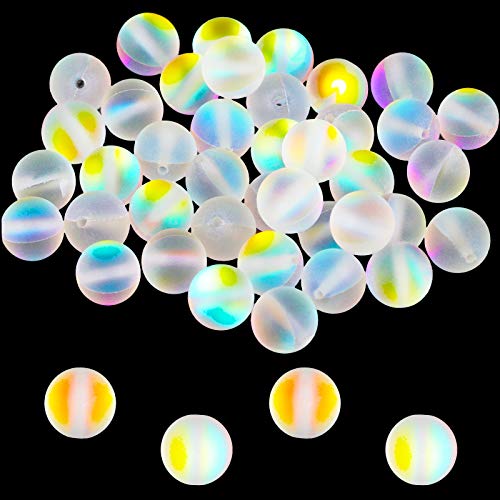 140 Pcs 8 mm Mermaid Glass Beads Bulk Matte Crystal Glass Beads Glass Frosted Moonstone Beads for Jewelry Making Crafts DIY, Multicolor (Retro Color)