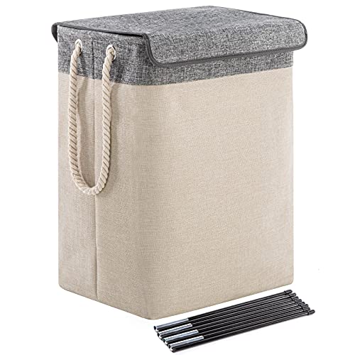 Fiona’s magic 80L Large Laundry Hamper with Lid, Collapsible Laundry Basket with Rope Handles, Dirty Clothes Hamper for Bedroom, Living Room, Clothes Storage Basket 16.5″L×12.2″W×24″H, Grey