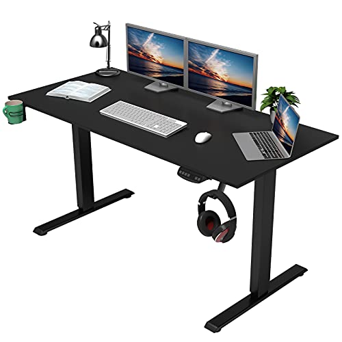 OUTFINE Dual Motor Height Adjustable Standing Desk Electric Dual Motor Home Office Stand Up Computer Workstation with Splice Board (Black, 55″)