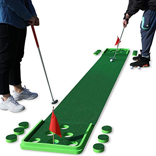 SPRAWL Golf Putting Mat Golf Practice Green 11.5 Feet Golf Pong Game 12 Holes Mat with 4 Balls for Indoor Short Game Office Backyard Use