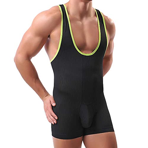 SPNSSTCR Men Athletic Supporters Undershirts Wrestling Singlet Sports Gym Jumpsuit Underwear Boxers (Black, Medium)
