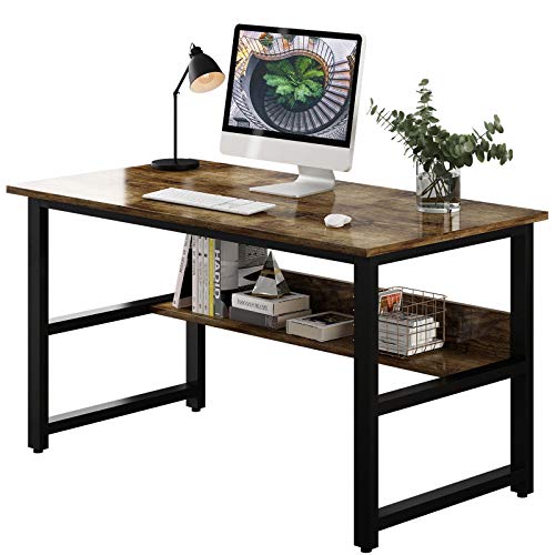 WDT Home Office Computer Desk, Charcoal Wood