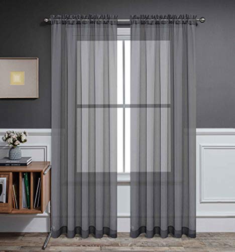 CUCRAF Sheer Curtains Panels for Living Room Bedroom Semi Window Treatment Drapes Voile Rod Pocket,Set of 2 (54 x 84 inches Long,Grey)