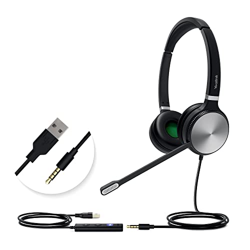 Yealink Headset with Microphone for PC Laptop Computer Headset Teams Certified USB Headset UH36 UH34 Noise Cancelling with Mic Stereo 3.5mm Jack for Calls and Music