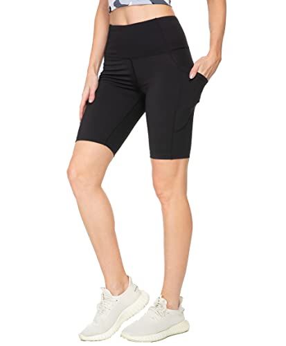 Kcutteyg Workout Shorts for Women High Waisted, Running Yoga Athletic Cycling Sports Shorts 8″ with Pockets (Black, L)