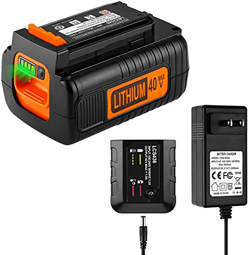 AYTXTG 3.0Ah 40V Replacement Black and Decker 40Volt Lithium Battery LBX2040 LBXR36 LBXR2036 LST540 LBX1540 LST136W with a LCS40 LCS36 Portable Charger for Black Decker 40V Battery Charger